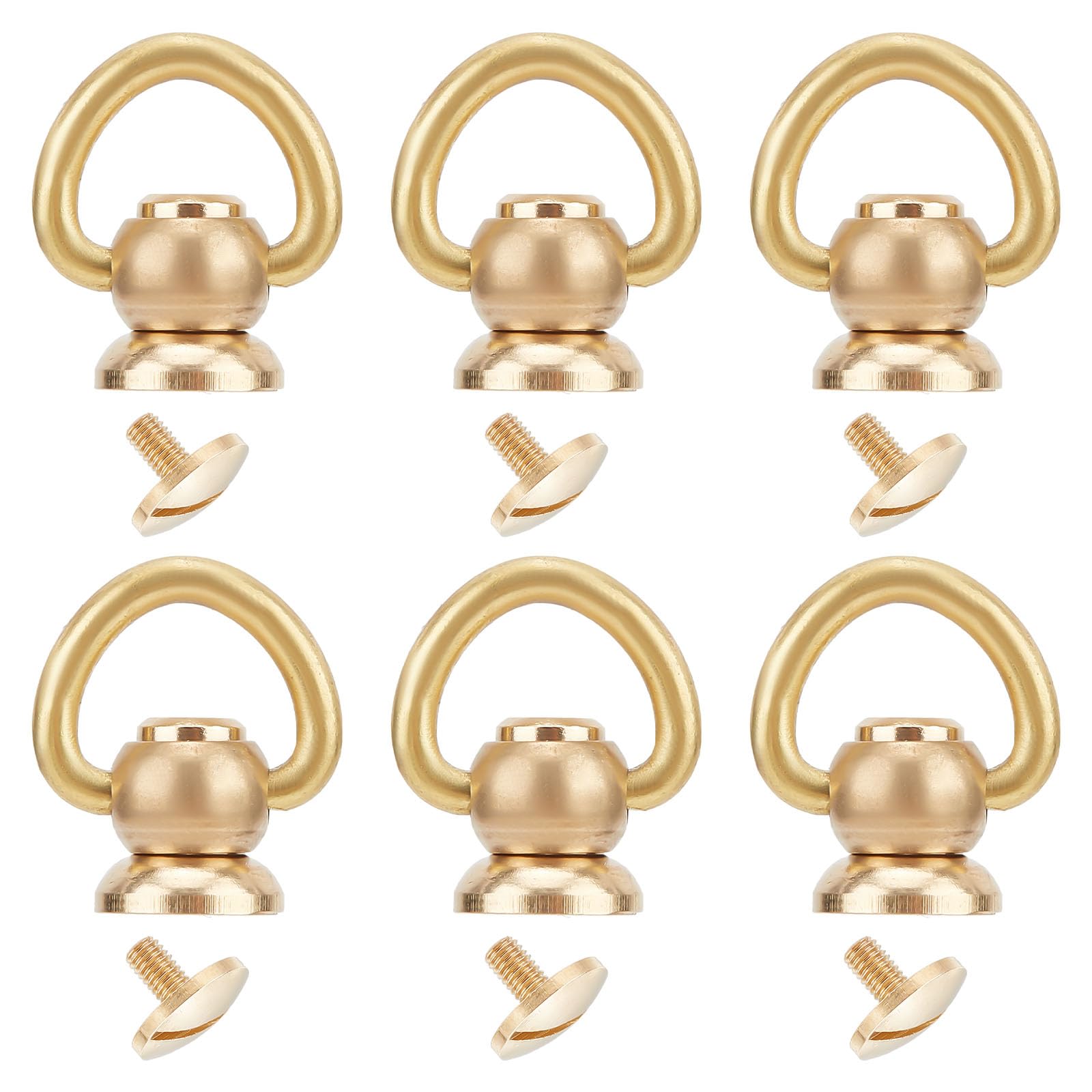 GORGECRAFT 6PCS Brass Ball Studs Rivets D Ring 360 Degree Rotatable Ball Post Head Buttons Screw Buttons Rivets Nails Chicago Stud Screw Metal Ring Free Rotation for Bag Handle Connector Purse Craft