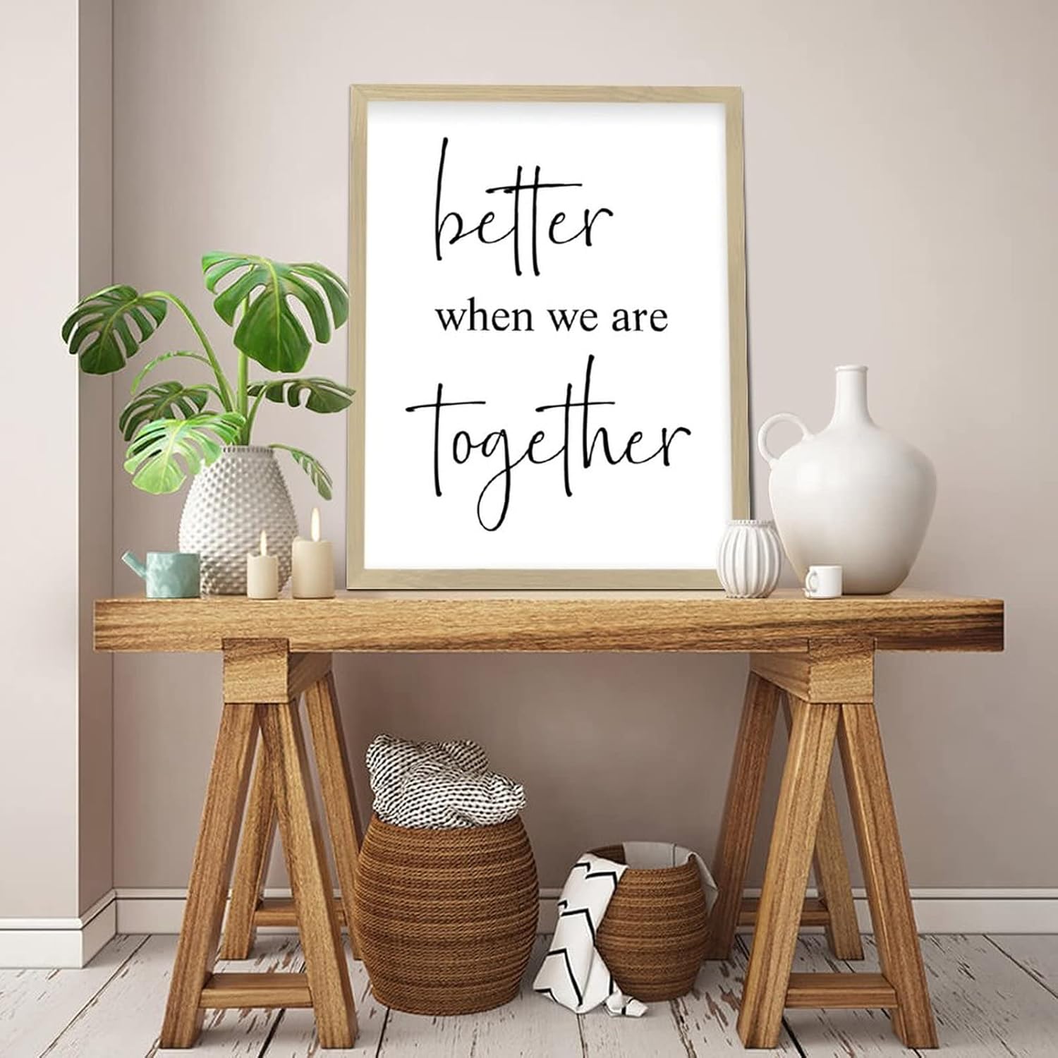 Rustic Chic Style Framed Wood Sign with Classic Quotes Better when We Are Together Frame Wooden Plaque for Washroom Farmhouse Porch Wall Decor 16x20inch