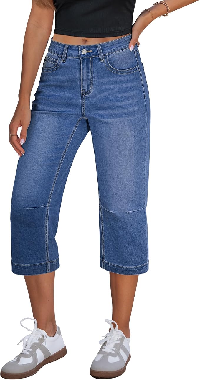 GRAPENT Capri Jeans for Women Mid Rise Straight Leg Casual Relaxed Fit Summer Cropped Stretchy Denim Capris Pants