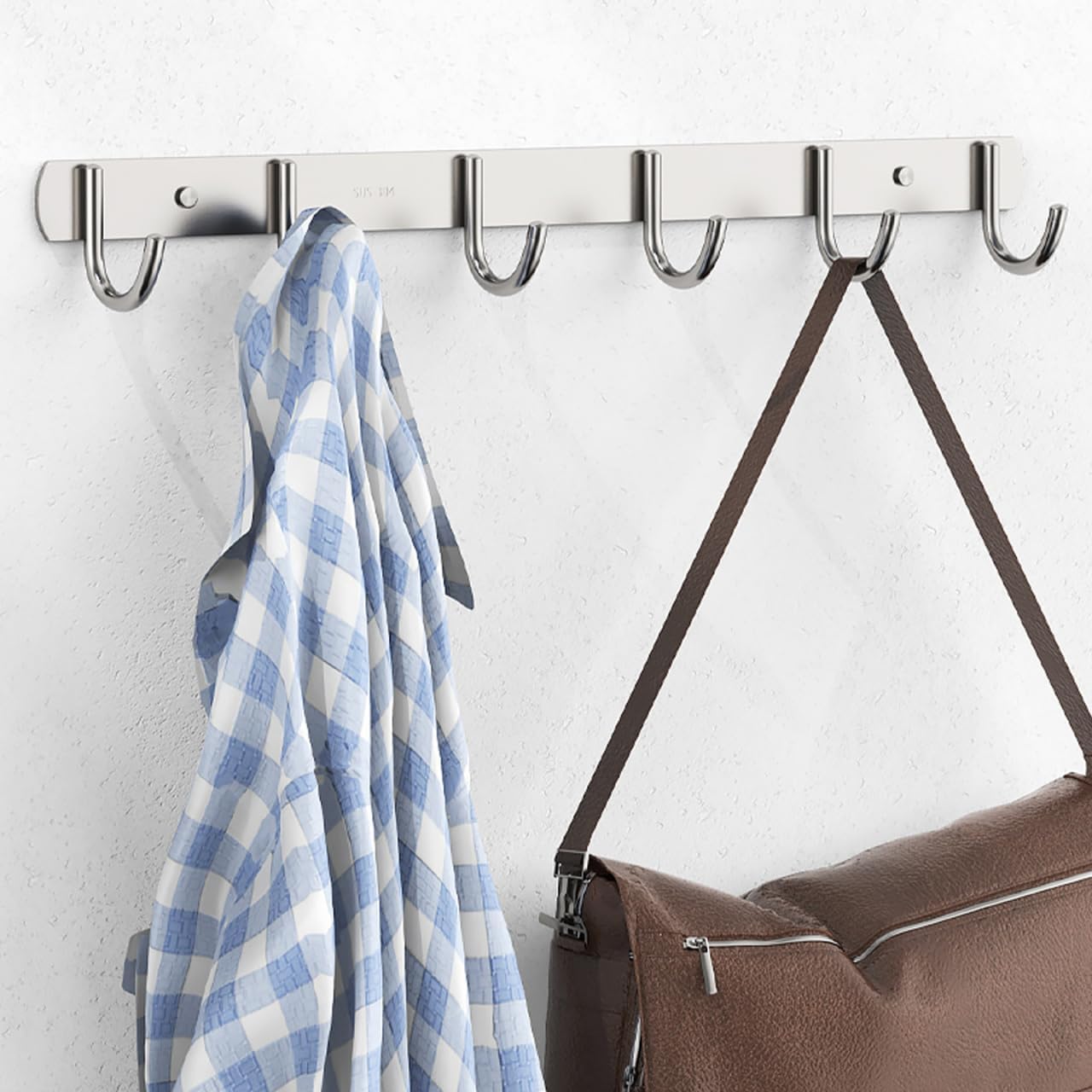 OUNONA 6-Hook Wall Mounted Stainless Steel Hanger 304 Material Heavy Duty Clothes and Coat Hooks Screws for Bathroom and Home Organization