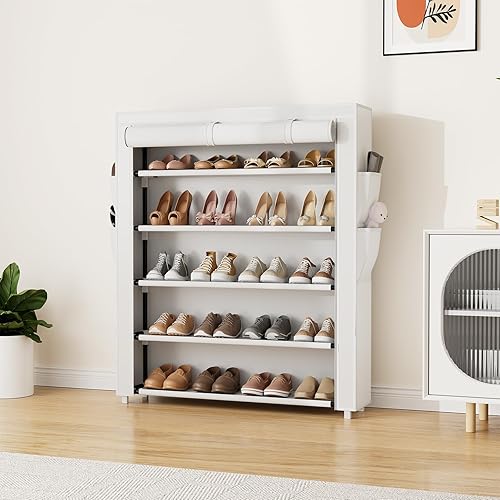 Miniatura 2 de Zapatero con tapa, organizador de zapatos de 5 niveles para 20 a 24 pares de zapatos y botas, estante grande de almacenamiento de zapatos, estante