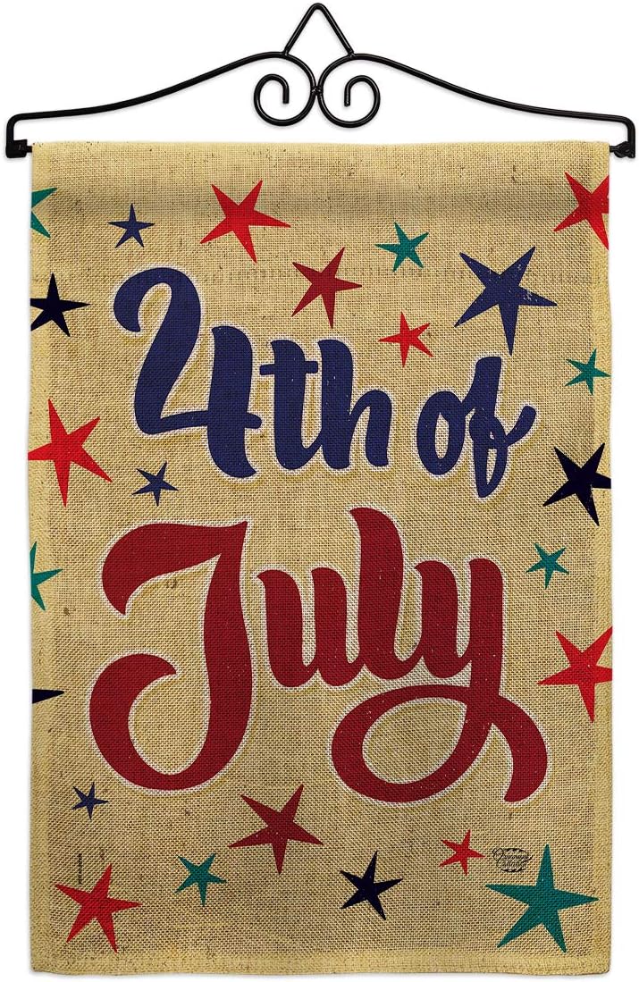 July 4th Joy Garden Flag Set Wall Hanger Americana Fourth of Independence Day Fireworks BBQ United State American Small Decorative Gift Yard House Banner Made In USA 13 X 18.5
