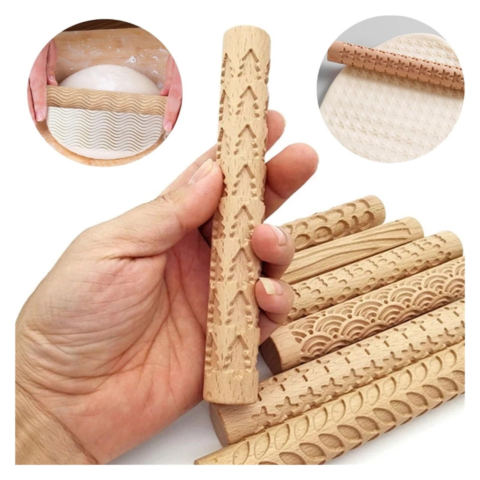 Rodillo de Madera Dura, Herramienta for Arcilla, Textura de Madera, Rodillo prensado con Barro, patrón, Varilla, Rodillo, Rodillo para Masa Madera(Color 8)