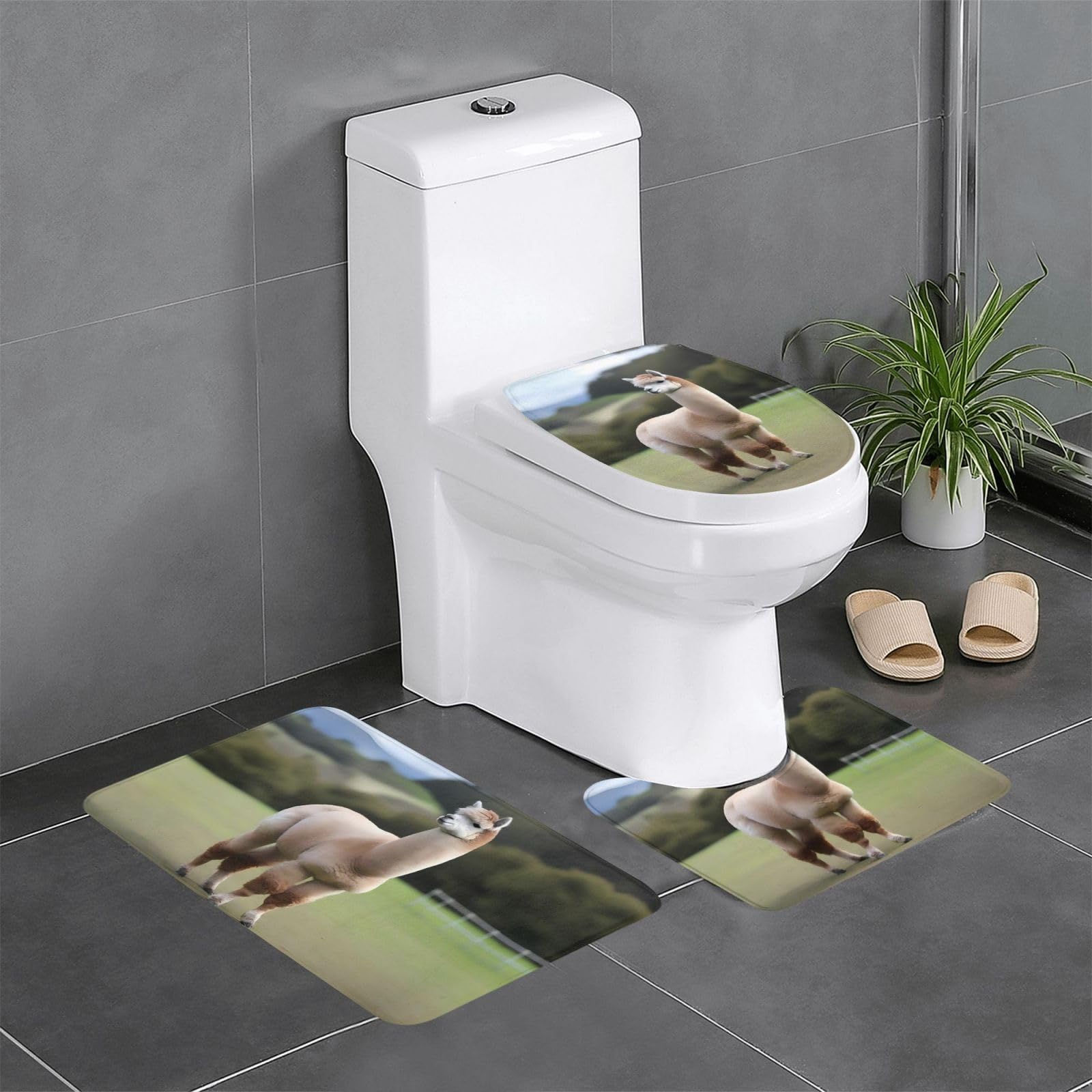 Tapis de salle de bain antidérapants 61x40,6 cm rectangulaire en U et O motif alpaga