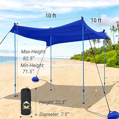 Miniatura 6 de CROWN SHADES Tienda de campaña de playa portátil de 10 x 10 pulgadas, refugio solar UPF50+, toldo para exteriores para 2-4 personas con 4 postes de