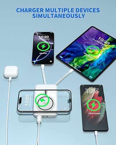 Miniatura 3 de Cargador portátil magnético, banco de energía inalámbrico multipuerto de 10000 mAh, batería segura de 22.5 W, cargador portátil de soporte, cables