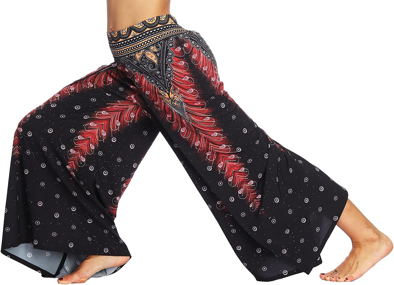 Ainuno Boho Pants Wide Leg Palazzo Pants with Slits for Women Flowy Hippie Pant Thin - Image 4