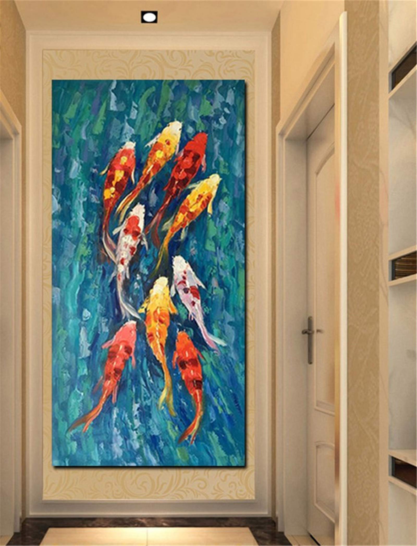 Kit Peinture Diamant Carpe Poisson Porte-Bonheur Grand Format 40x80cm Forage Carré