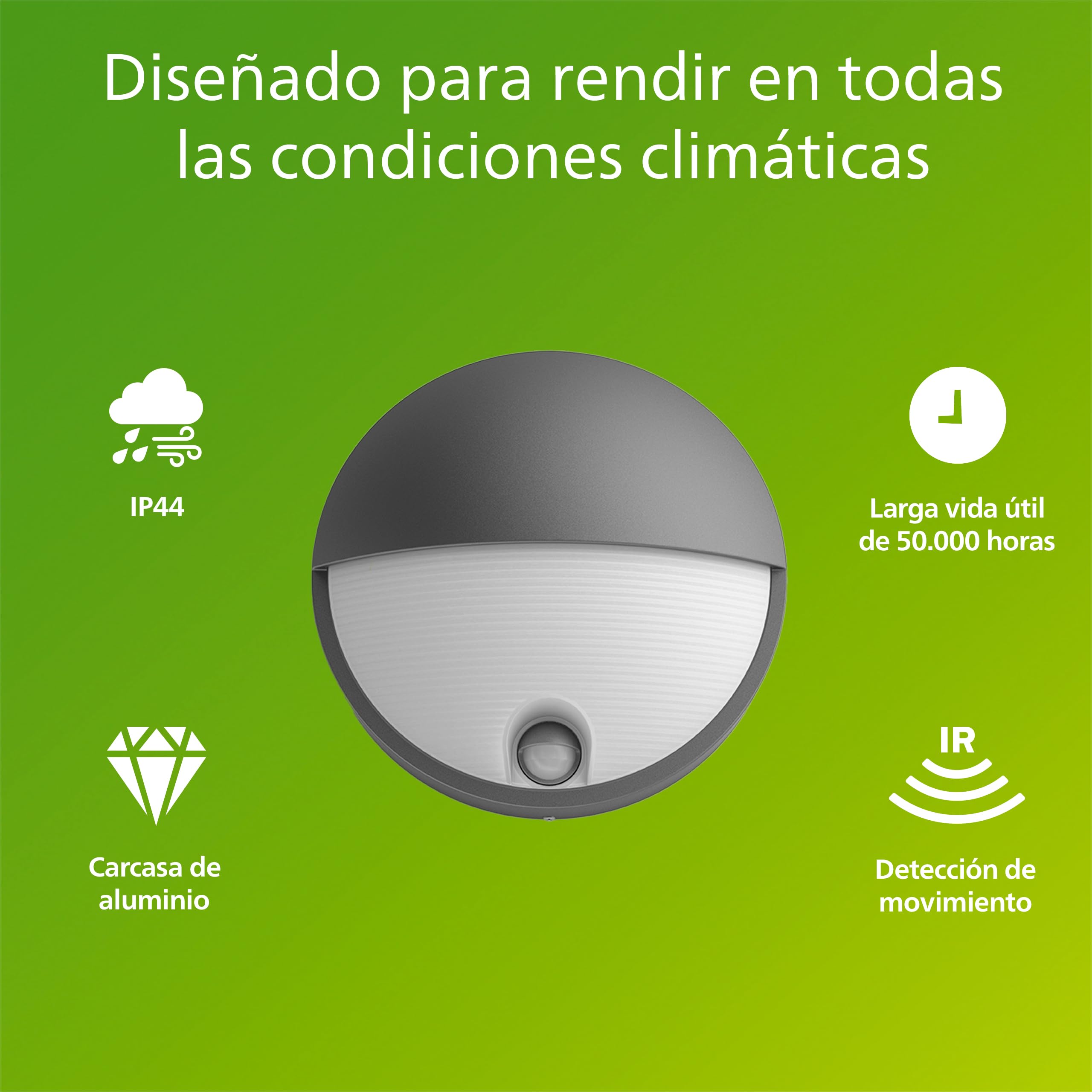 Philips Capricorn Aplique de Pared Exterior Ultraeficiente, 800 lm, 2700K Luz Blanca Cálida, IP44 Resistente a la Intemperie, Duradero, Aluminio, Motion Sensor, Gris Antracita
