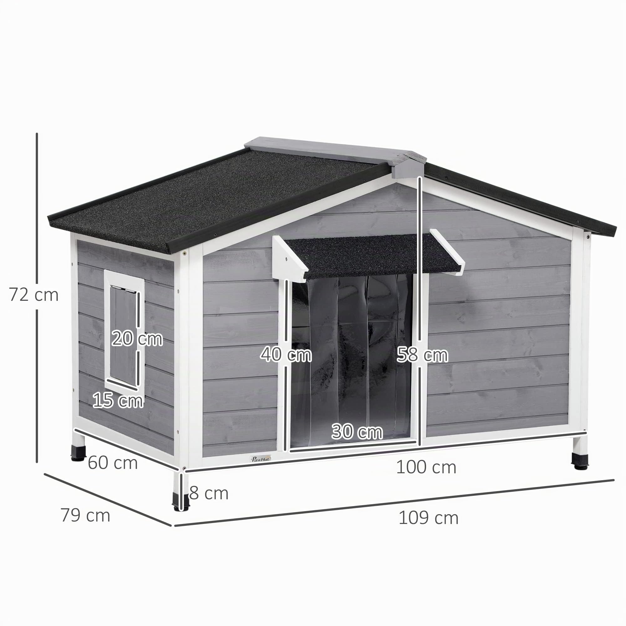 PawHut Caseta de Madera para Perros Pequeños y Medianos - Techo de Asfalto Practicable y Suelo Desmontable - Exterior, Gris, 109 x 79 x 72 cm