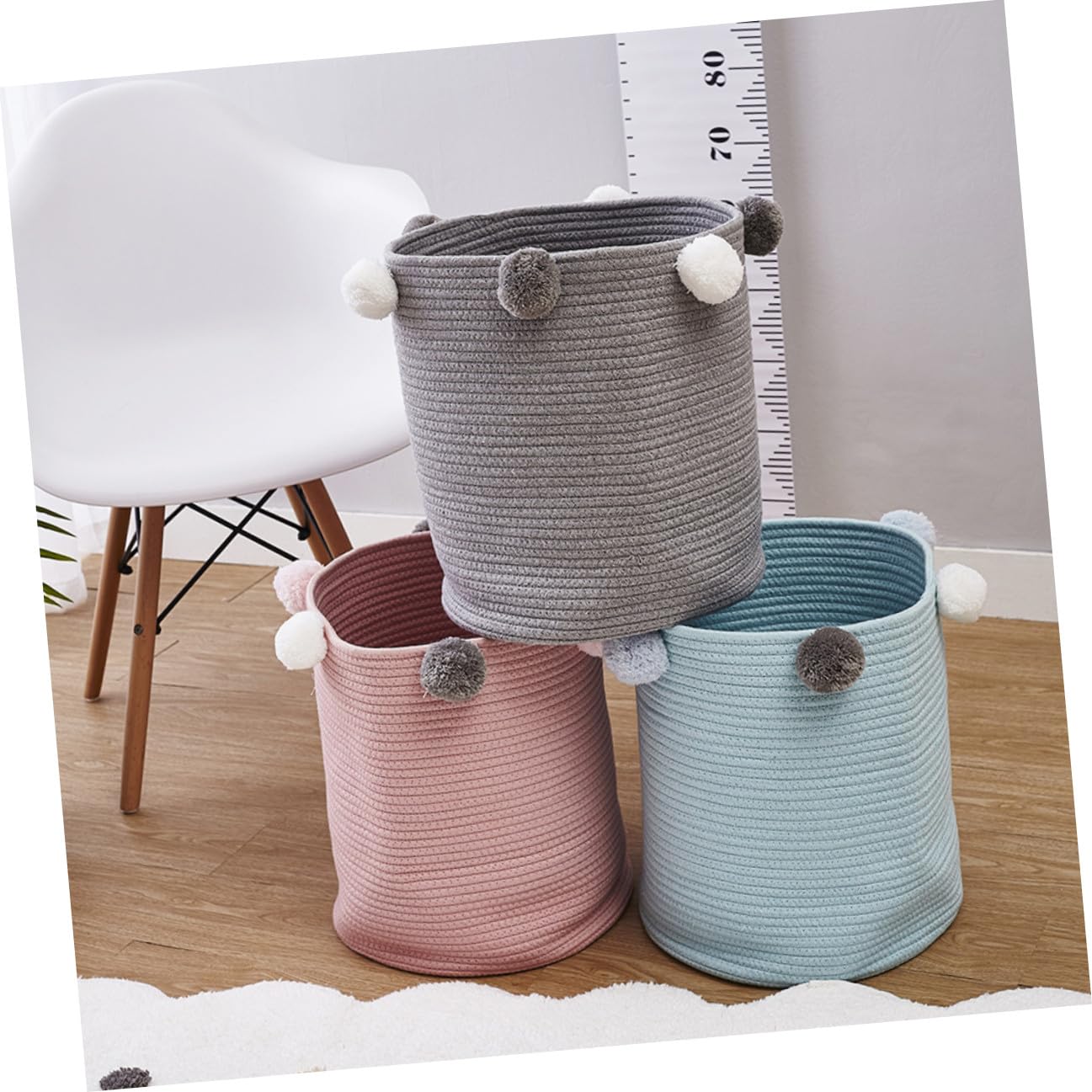 Cesto per Biancheria Rotondo in Corda di Cotone con Grande Capacità e Design Elegante, Contenitore per Vestiti Sporchi per Dormitorio e Armadio