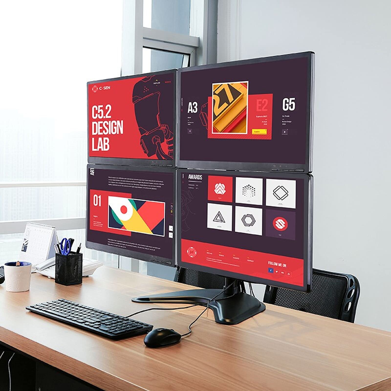 Supporto da scrivania per monitor Supporto da scrivania for monitor quad-screen da 13"-27" Supporto for monitor indipendente Staffa VESA regolabile con base allargata, ciascun braccio può sostenere fi