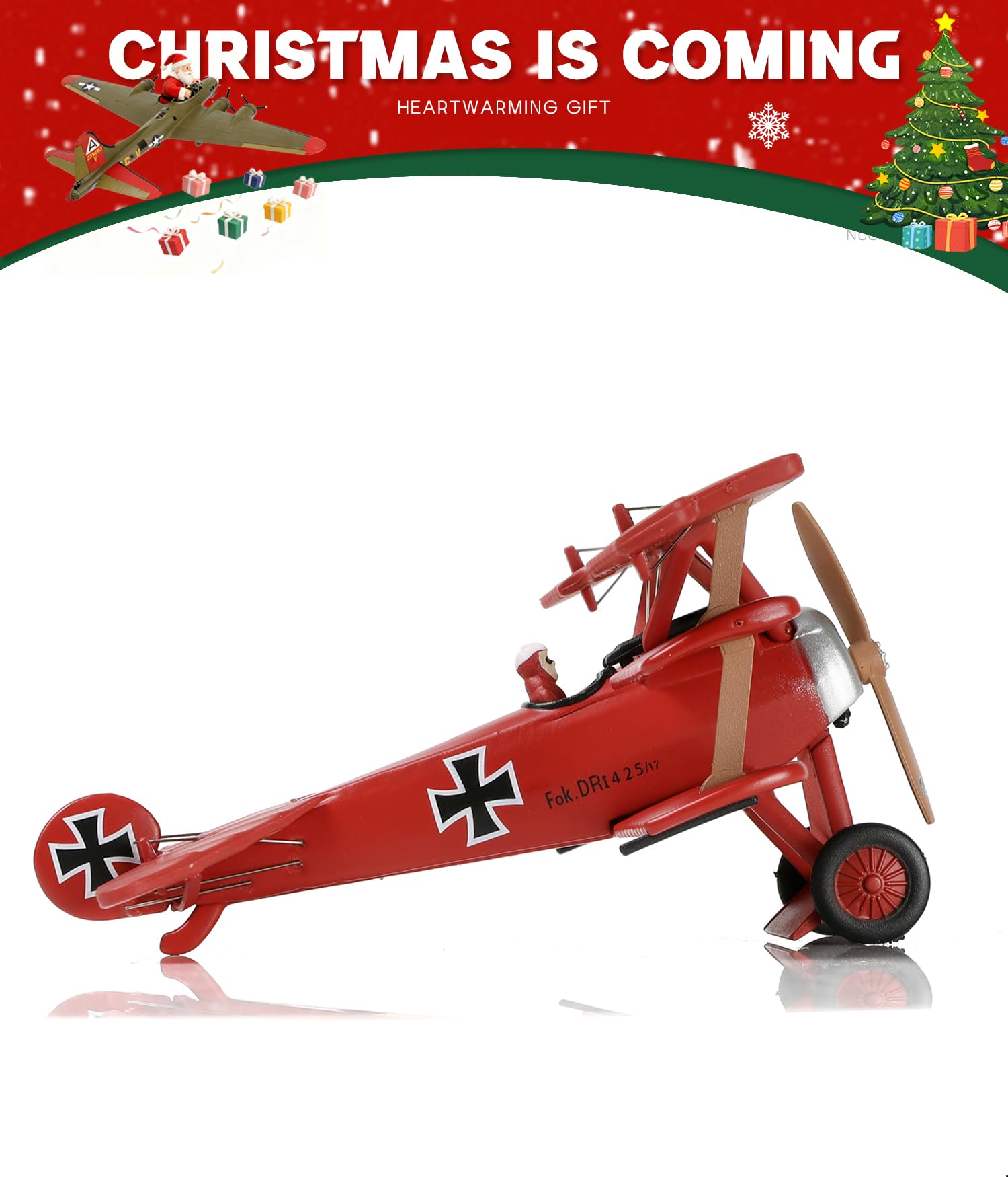 NUOTIE Fokker Dr.1 1/72 Red Baron World War I Fighter Alliage Métal moulé sous pression Modèle d'avion militaire classique pré-construit Première Guerre mondiale Modèle de chasseur allemand légendaire