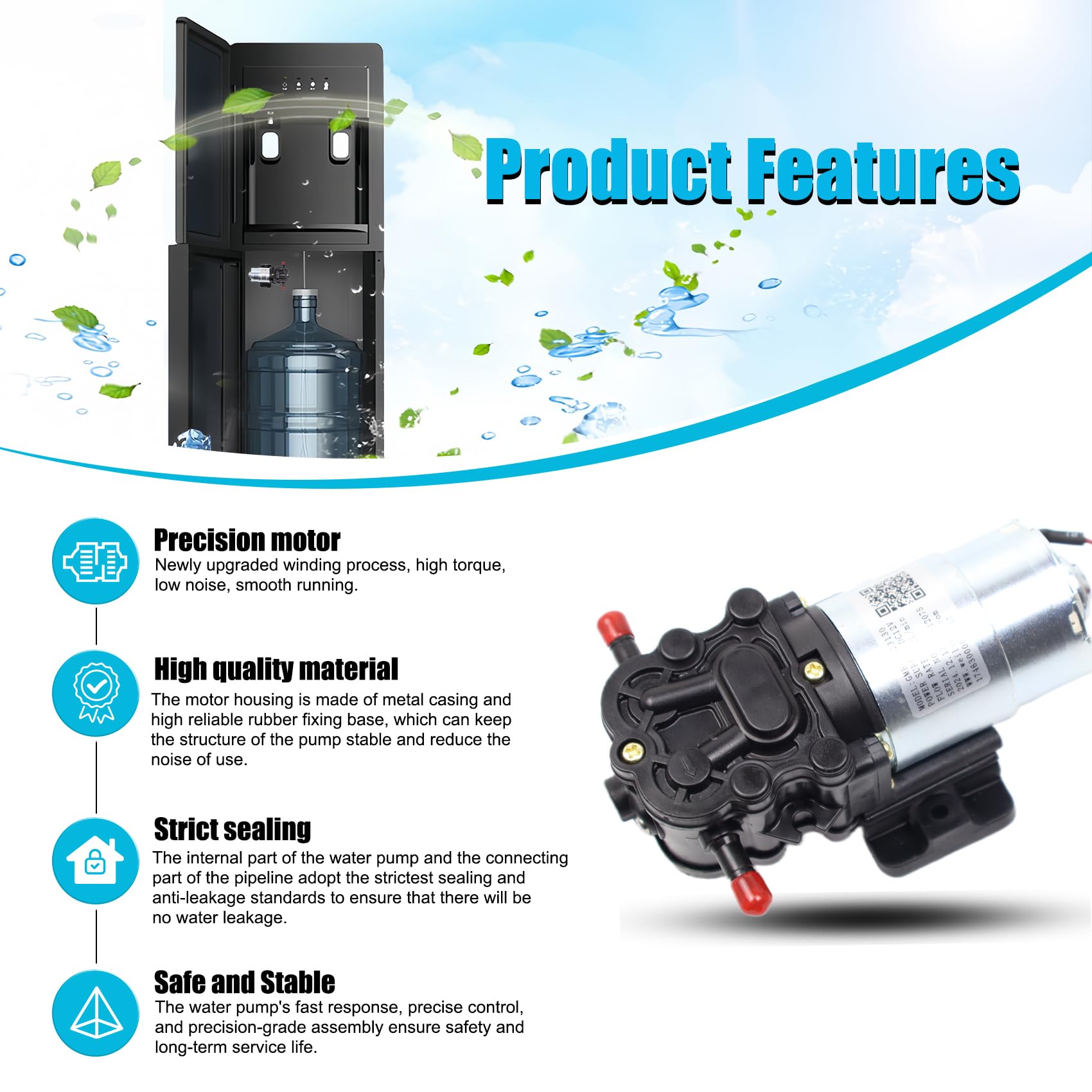 GMB-D-23130 Wasserpumpe, DC 12V, 0,32 GPM, kompatible Primo Wasserspenderteile, Avalon Wasserspenderteile, Brio Flasche Wasserkühler Wasserspender Teile Ersatz