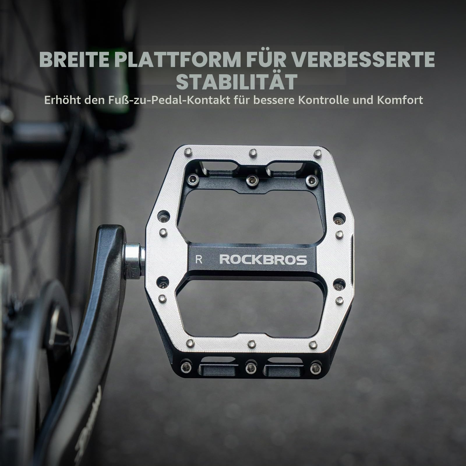 ROCKBROS Fahrradpedale & Flat Pedale aus Aluminium, 11×10 cm rutschfeste Plattform mit Anti-Rutsch-Pins, CNC-gefräst, 9/16"-Achse, für MTB, Gravel Bike, Trekking & Downhill