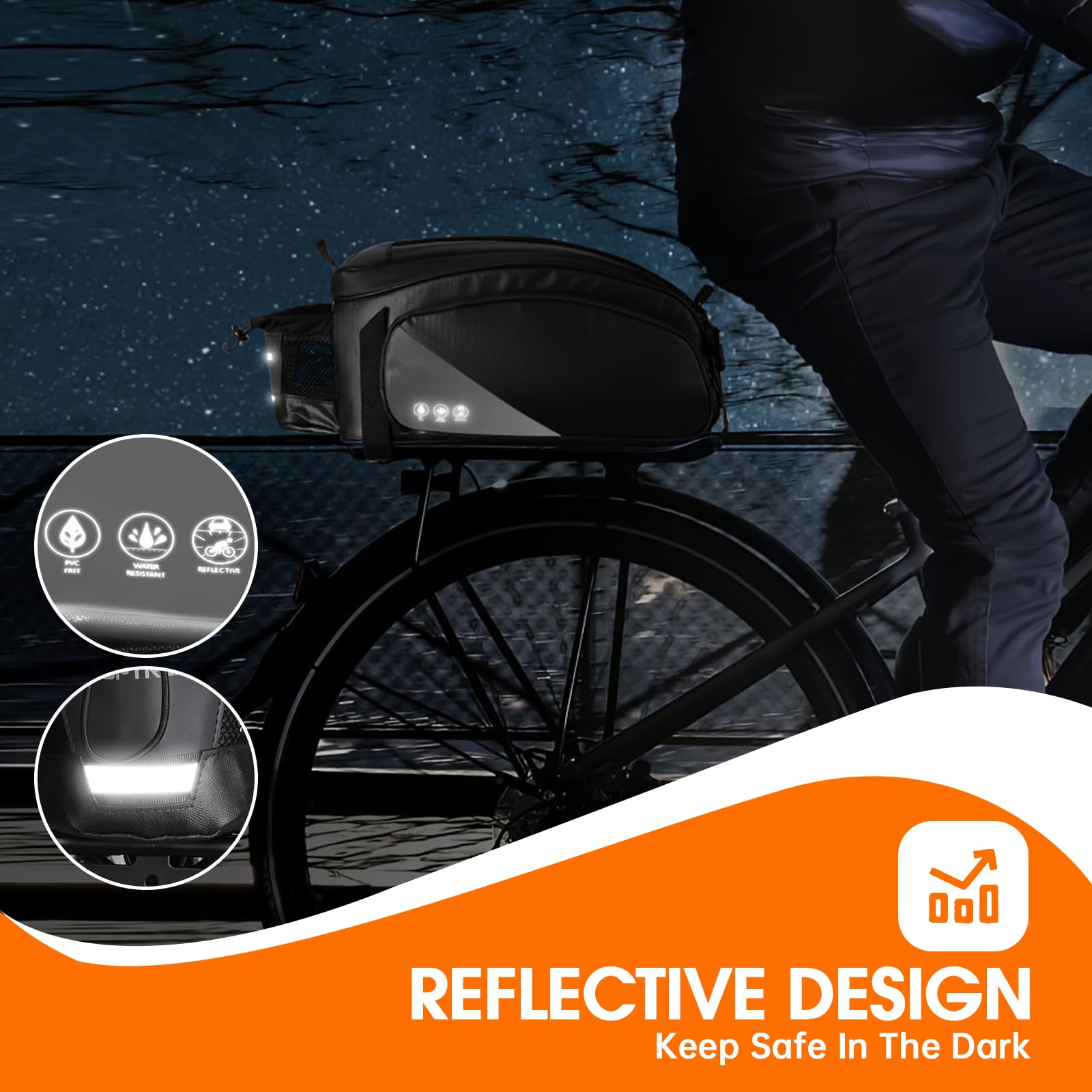 Bike Rack Bag,12L Bike Trunk Bag, Rear bike rack bag, Multi Pockets Cycling Rear Seat Storage Bag, Bike Bags for bicycles Carrier with Reflective Area & Shoulder Strap for Cycling Trips.