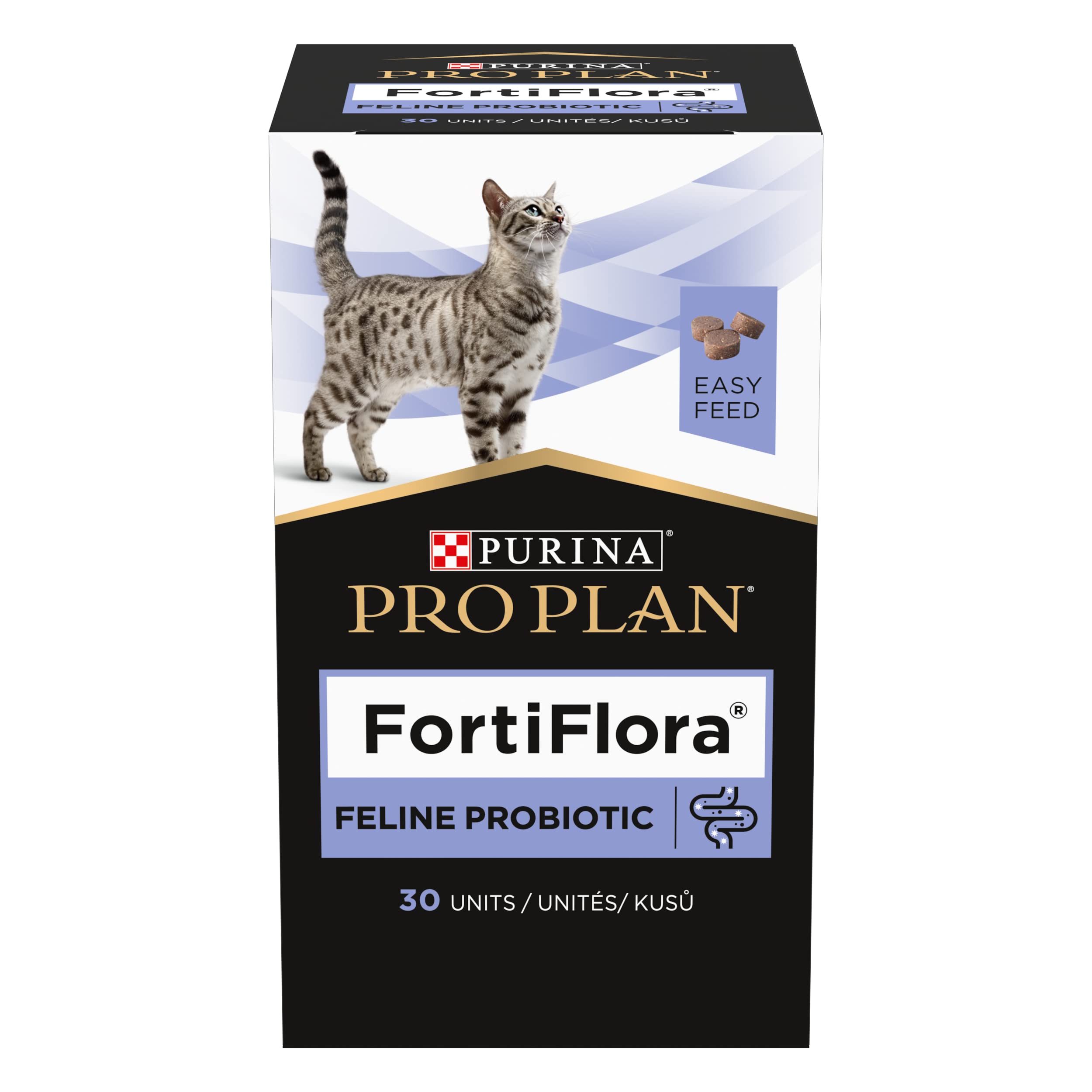Pro Plan Forti Flora, mangime complementare per gatti per sostenere la salute intestinale, con probiotici, confezione da 4 (4 x 30 compresse masticabili)