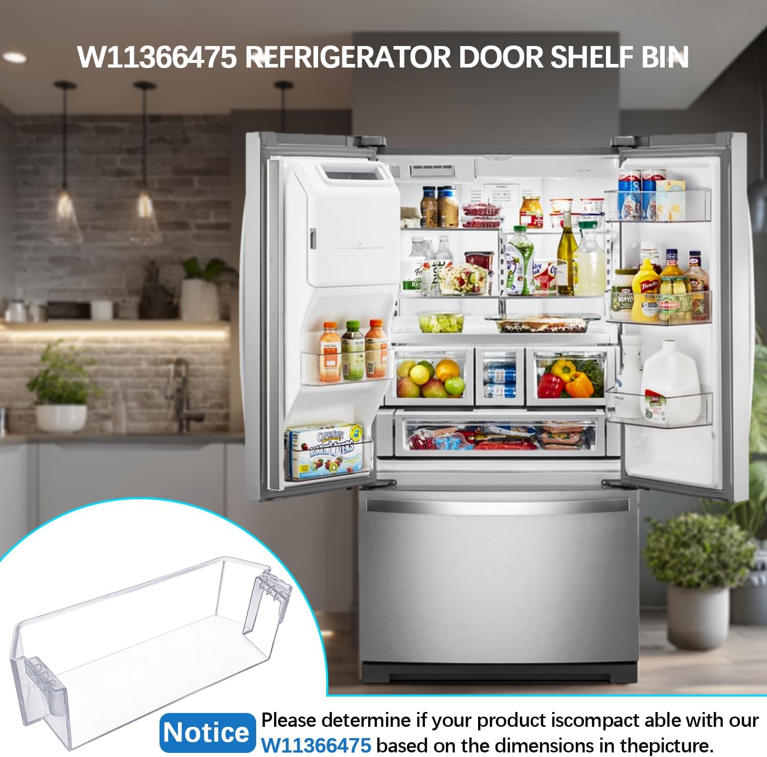 Upgraded W11366475 Refrigerator Door Shelf Bin (Left Door) Compatible with Whirlpool WRF767SDHZ / WRF757SDHZ Series Replaces W10728185 Clear Plastic Door Bin Replacement