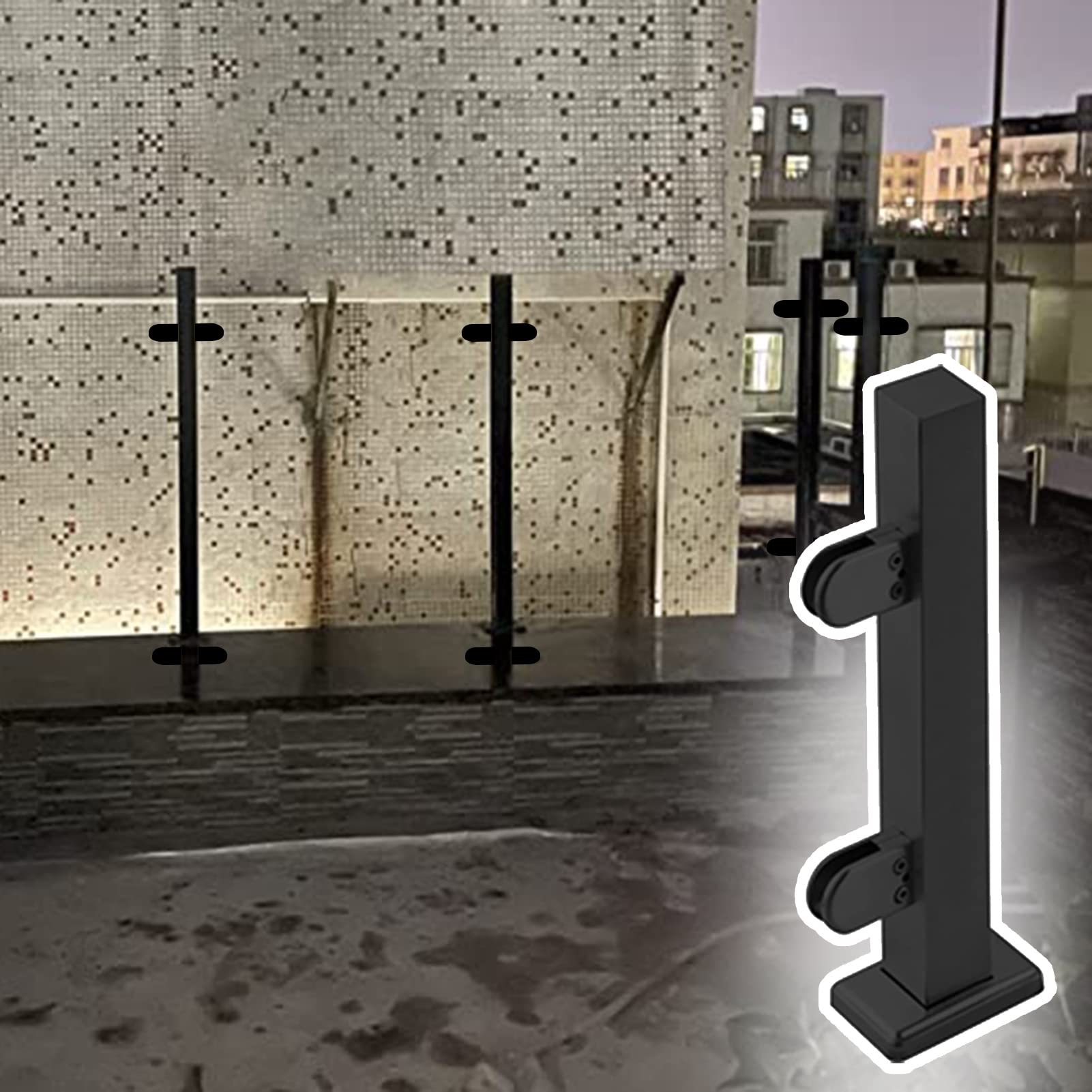 Ringhiere Kit di pali per balaustre in vetro quadrato, palo per ringhiera per balcone/bancone, palo per recinzione, corrimano, sistema di collegamento per balaustre con kit completi (palo terminale H