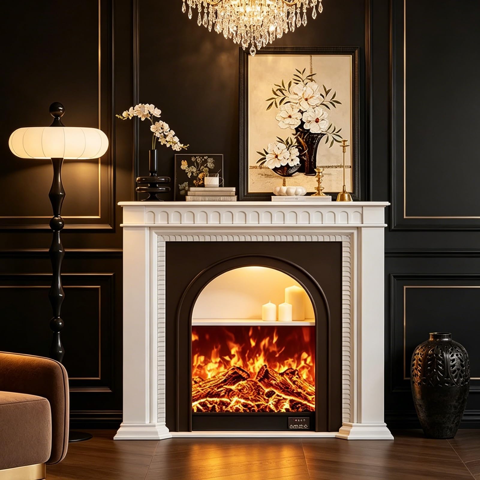 Caminetto Elettrico In Legno Massello Da 43" Con Riscaldatore | Camini Elettrici Indipendenti Con Effetto Di Fiamma Reale E Stoccaggio Per Soggiorno(80cm/31.5in)