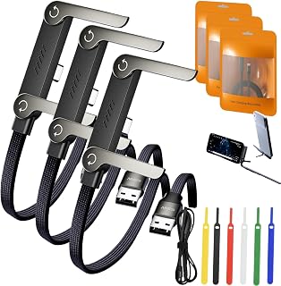 Sideways Phone Charger, Invisible Stand Charging Cable, 2 in 1 240w Fast Charging Cable with Built-in Holde, 1.5m/4.9ft Length, 360° Rotation, for Smartphones, Tablets, Laptops (3 Pcs A to C)