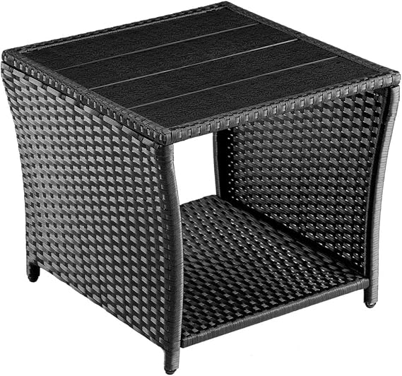 CASARIA Polyrattan Garden Side Table WPC Top 45x45x40cm Weatherproof