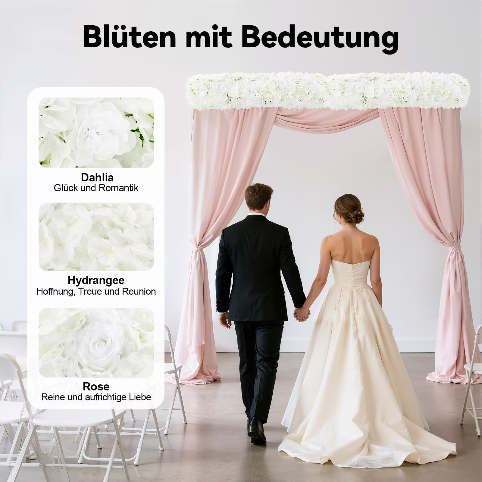 Blumengirlande Künstliches Blumenpaneel 1M lang Künstliche Blumen Hochzeitsdekoration Kunstblumen Fake Centerpiece für Hochzeit, Zuhause, Party (Weiß)