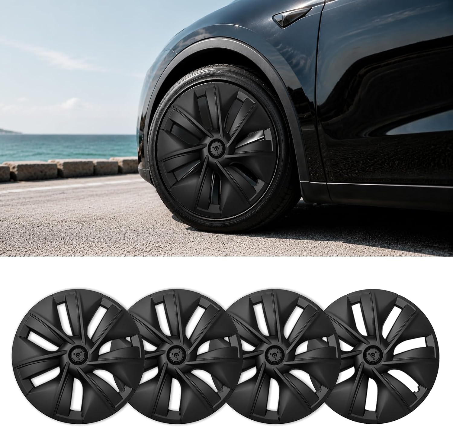 19 Inch Wheel Covers Fit for Tesla Model Y 2021-2024 | Sporty Sleek Look,Full Rim Protection,Snap-On Installation,Premium ABS Plastic,No Driving Noises,OEM-Inspired Style