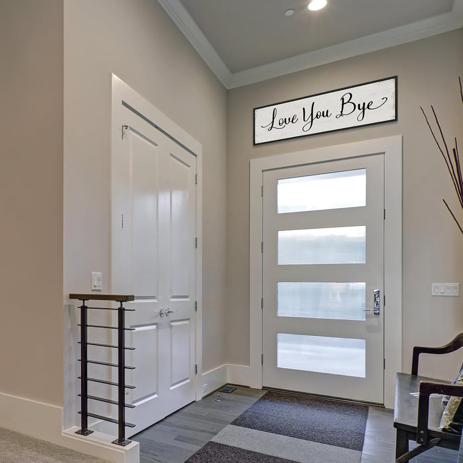 Love You Bye Sign Entryway Hallway Decor, Modern Farmhouse Unique Wall Decor, Family Home Wall Art Decorations to Express Love & Warm 12×40"