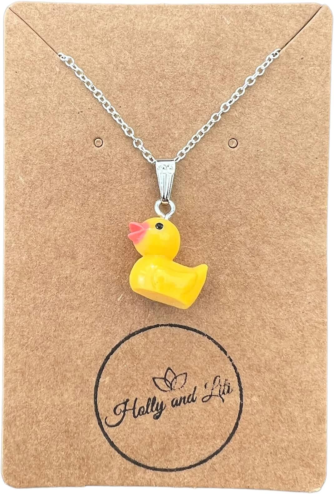 Duck Necklace, Rubber Duck Necklace, Silver Plated Chain, Ducky Necklace, Yellow Duck Necklaces, Novelty Necklace, BFF
