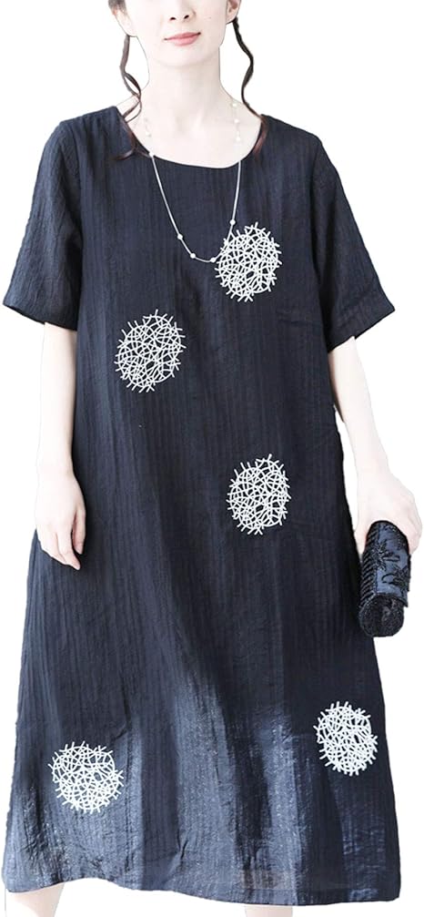 Amazon Co Jp フレンチパヴェ ワンピース レディース ロングワンピース 刺繍 変形 半袖 お出かけ 体型カバー 着痩せ Sl 服 ファッション小物