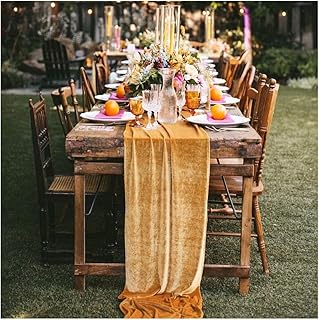 Gold Velvet Table Runner 10ft Extra Long Luxury 29x120 inch Soft Dinner ...