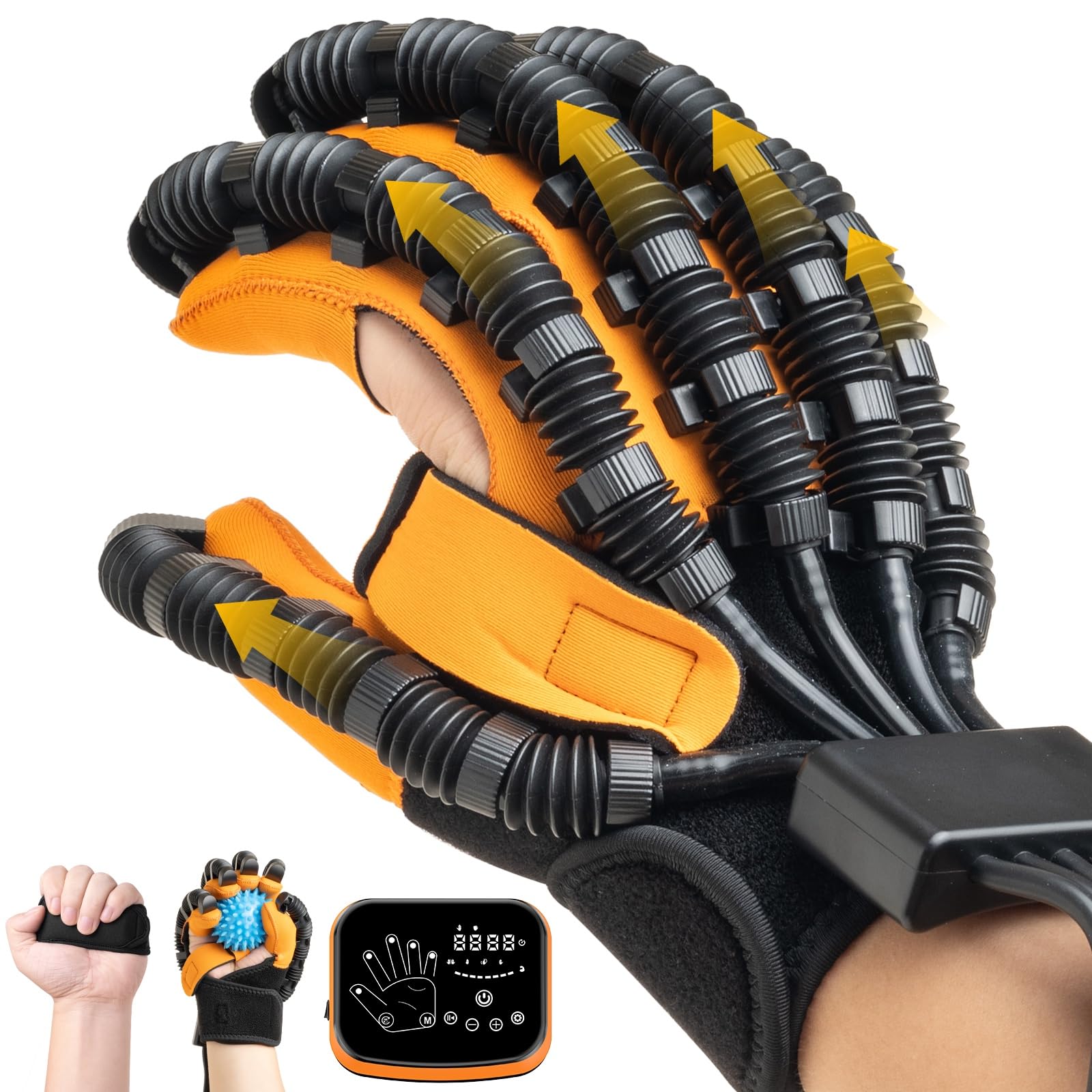 Photo 1 of Gellumnious Rehabilitation Robot Gloves-Robotic Stroke Therapy Equipment for Adults-Robotic Hand Recovery Device-Convenient Training Glove (Black & Orange, Medium, Right Hand)