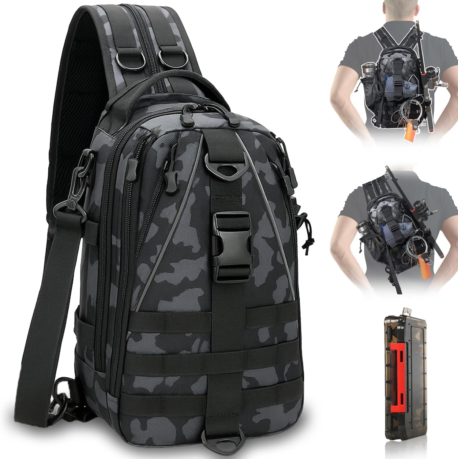 Aertiavty Fishing Backpack, Fishing Bag with Tackle Box, Compact Fishing Tackle Bag, Fishing Tackle Backpack with Rod Holder for Outdoor Sport Fishing Gifts for Men Women