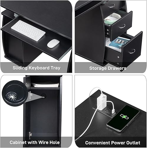 Miniatura 4 de Karl home Escritorio de computadora de MDF con enchufe de tira, escritorio de oficina en casa, mesa de oficina con 3 cajones y armario de