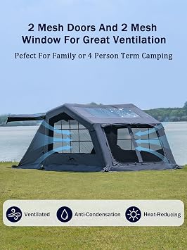 TOMOUNT Inflatable Tent 6 man tent Hot Tent Camping Tent Summer House for The Garden, Bell Tent With Storage Bag and Air Pump for Camping Outdoor, Hiking