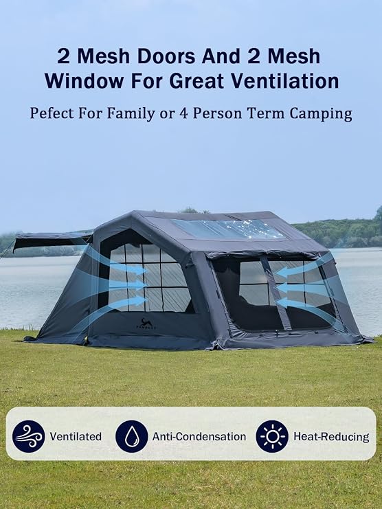 TOMOUNT Inflatable Tent 6 man tent Hot Tent Camping Tent Summer House for The Garden, Bell Tent With Storage Bag and Air Pump for Camping Outdoor, Hiking
