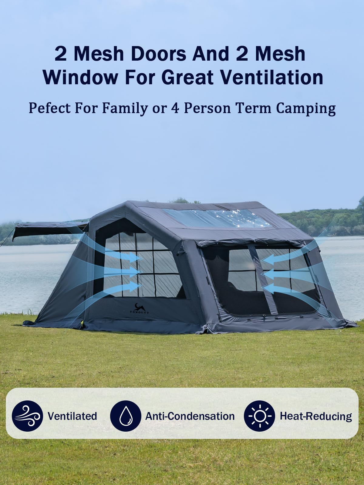 TOMOUNT Tente gonflable pour 6 personnes Tente de camping Tente d'été pour le jardin, tente cloche avec sac de rangement et pompe à air pour camping en plein air, randonnée