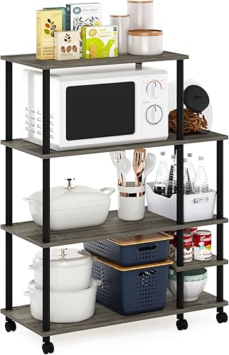 Furinno Turn-N-Tube - Carrito de estante de cocina, roble francés grisnegro