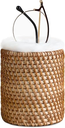 Mkono Glasses Holder for Nightstand Rattan Protective Glasses Stand for Glass Eyeglass Organizer Holder for Desk, Table