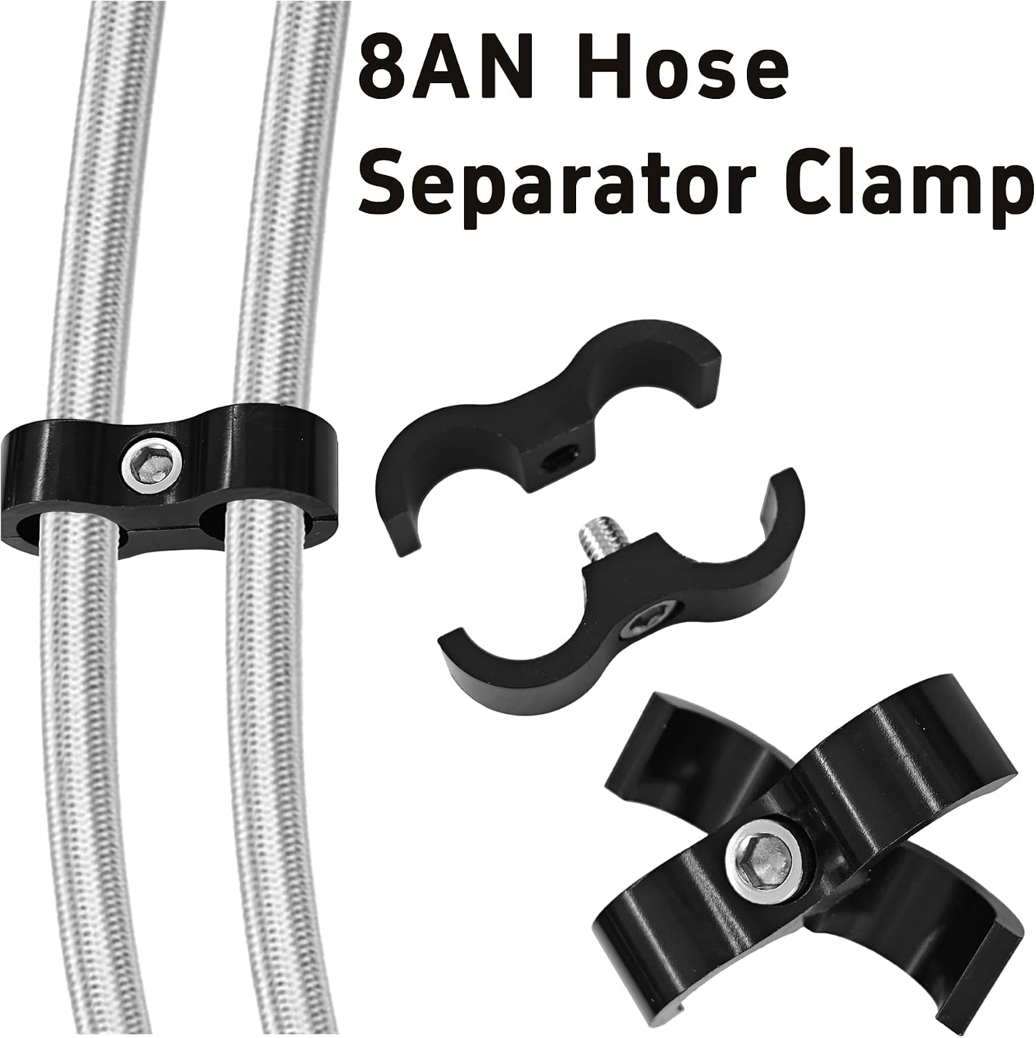 6Pcs 8AN Hose Separator Clamp, Red Aluminum Alloy Fuel Line Mounting Clamp, Hose Fitting Adapter for 1/2 Fuel, Oil, Brake, Water, Gas Lines with Wrench