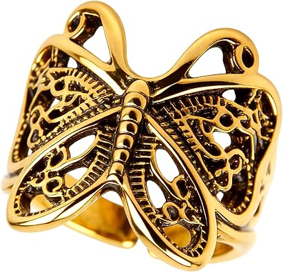 Butterfly Wrap Rings,Butterfly Ring for Women, Adjustable Open Carved Texture Butterfly Ring,Vintage Metal Insects Knuckle Finger Rings,Cute Animal Ring,Statement Jewelry Gifts for Women
