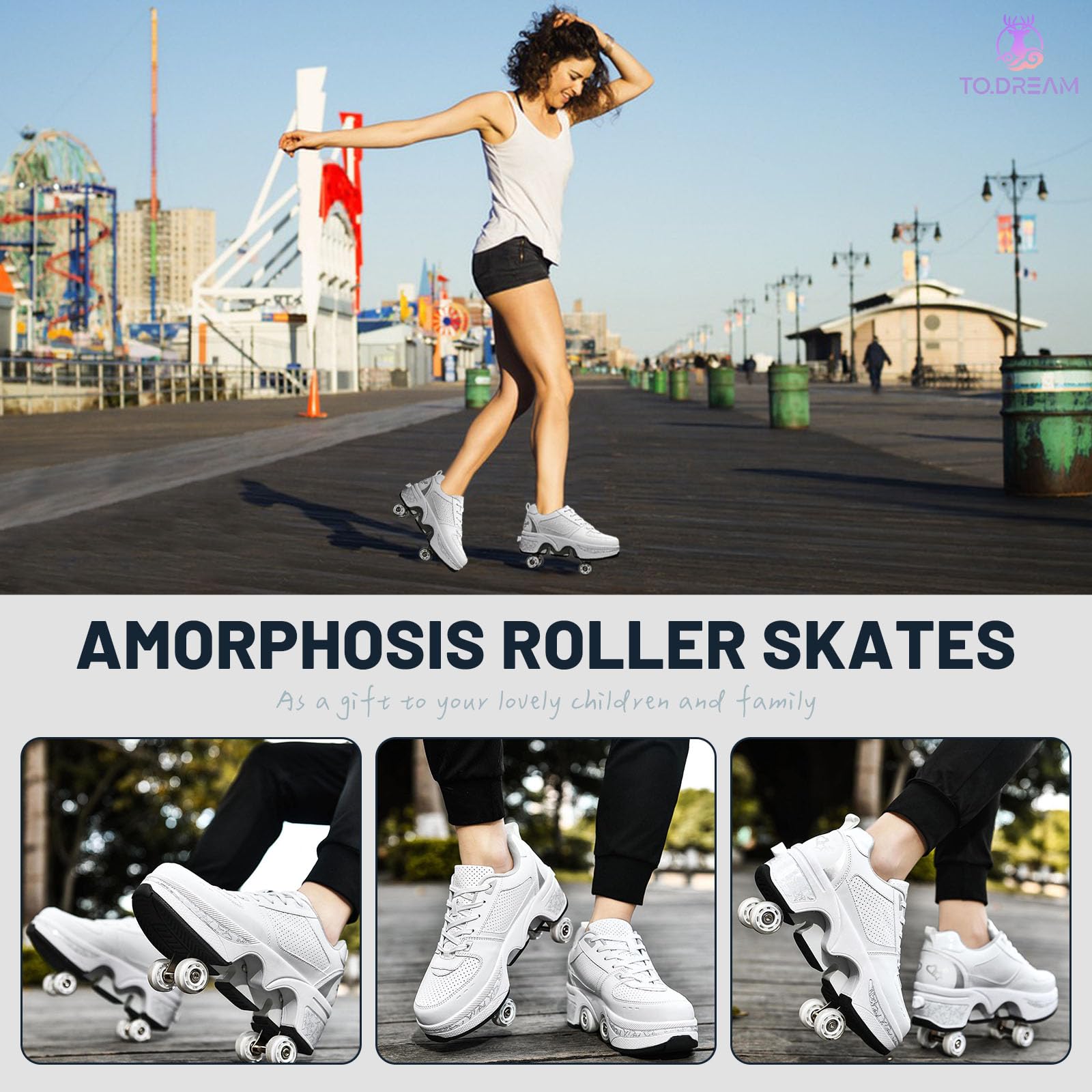 Outdoor Rollschuhe, Verstellbare Rollerskates für Damen, Quad-Skates-Deformationstrainer für Erwachsene, Turnschuhe mit Unsichtbarem Rad für Anfänger