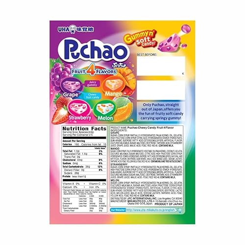 Miniatura 8 de Puchao Japanese Gumming Soft Candy Variety Pack, 4 Fruits, Soda and Ramune Flavors, Unique Chewy candy with Juicy Gummy Bits Pack of 2, Product of