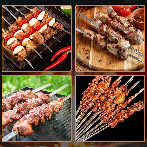 Miniatura 6 de Senzeal Brochetas de barbacoa de 15 pulgadas de acero inoxidable, brochetas de barbacoa para asar carne, camarones, pollo, salchichas de verduras y
