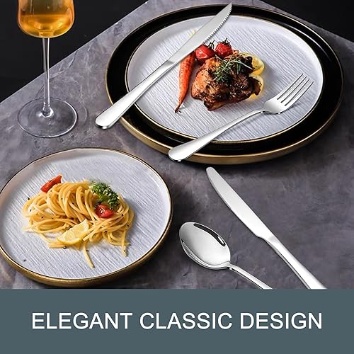 Miniatura 6 de Juego de cubiertos de 24 piezas con cuchillos para carne, juego de cubiertos negros para 4, juego de cubiertos de acero inoxidable de grado