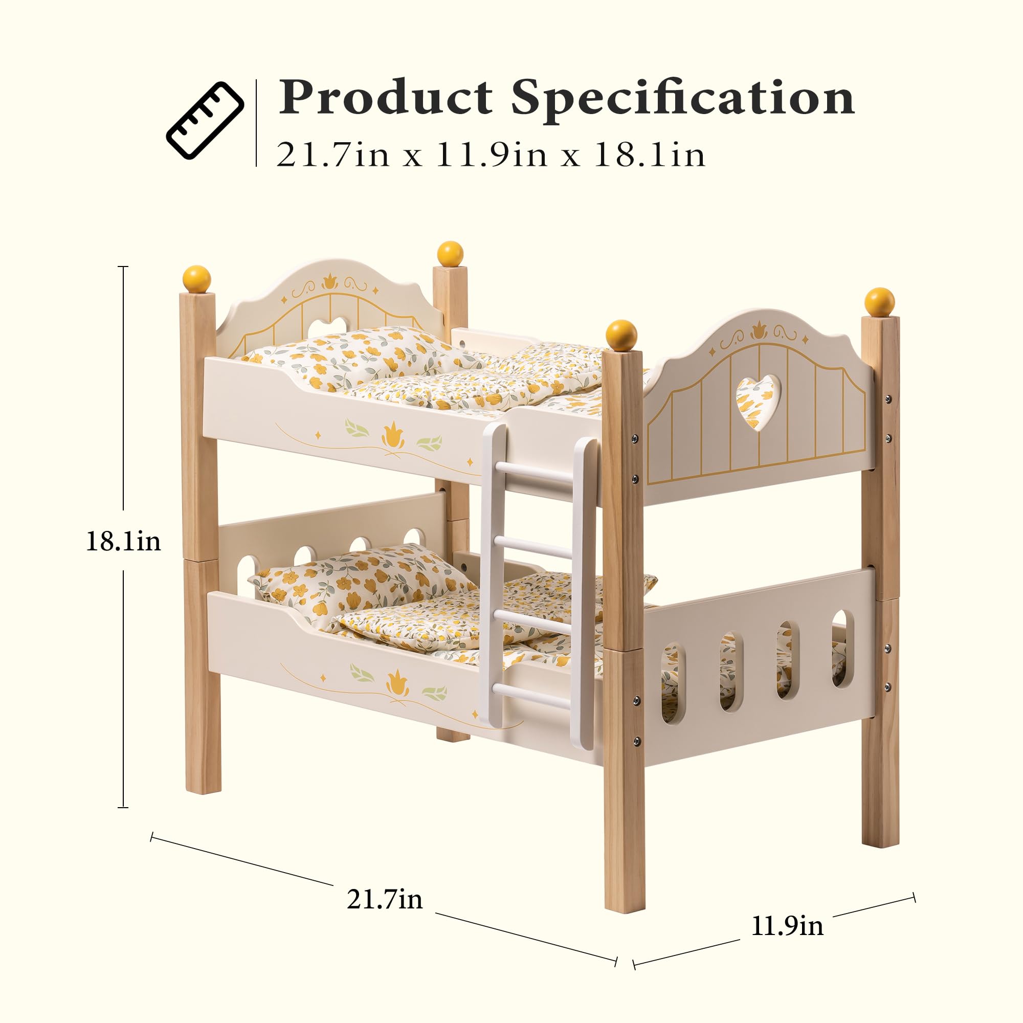 Litera Para Muñecas ROBUD 2 En 1 - Madera, Convertible, Con Ropa De Cama Y Cortinas, Rosa