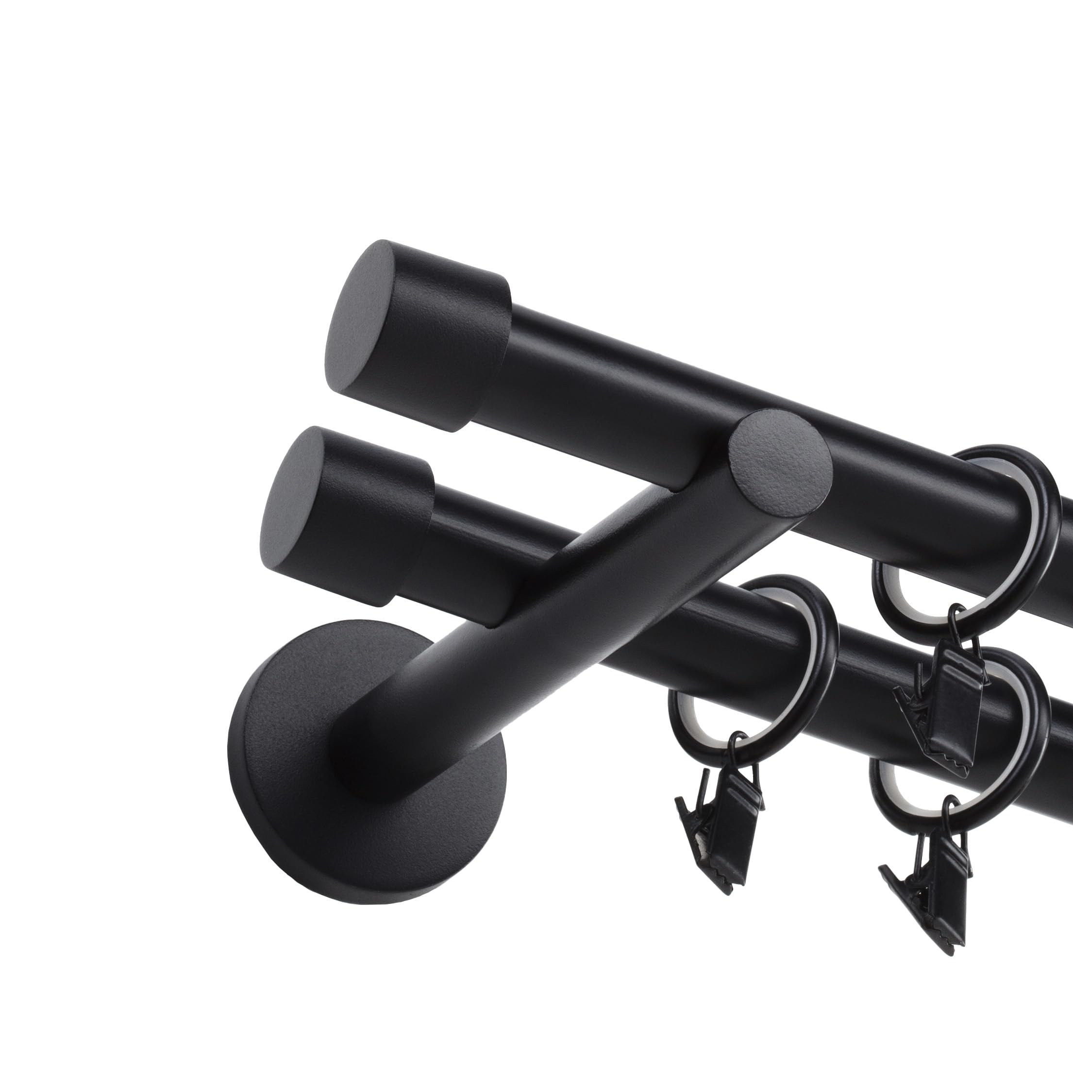 Gardinenstange Schwarz - Gordijnroede 400 cm - Elegante Modern Vorhangstange - 2-läufig stange vorhang - Karniesabschluss wählbar - Vorhang Stangen Schwarz Kappe