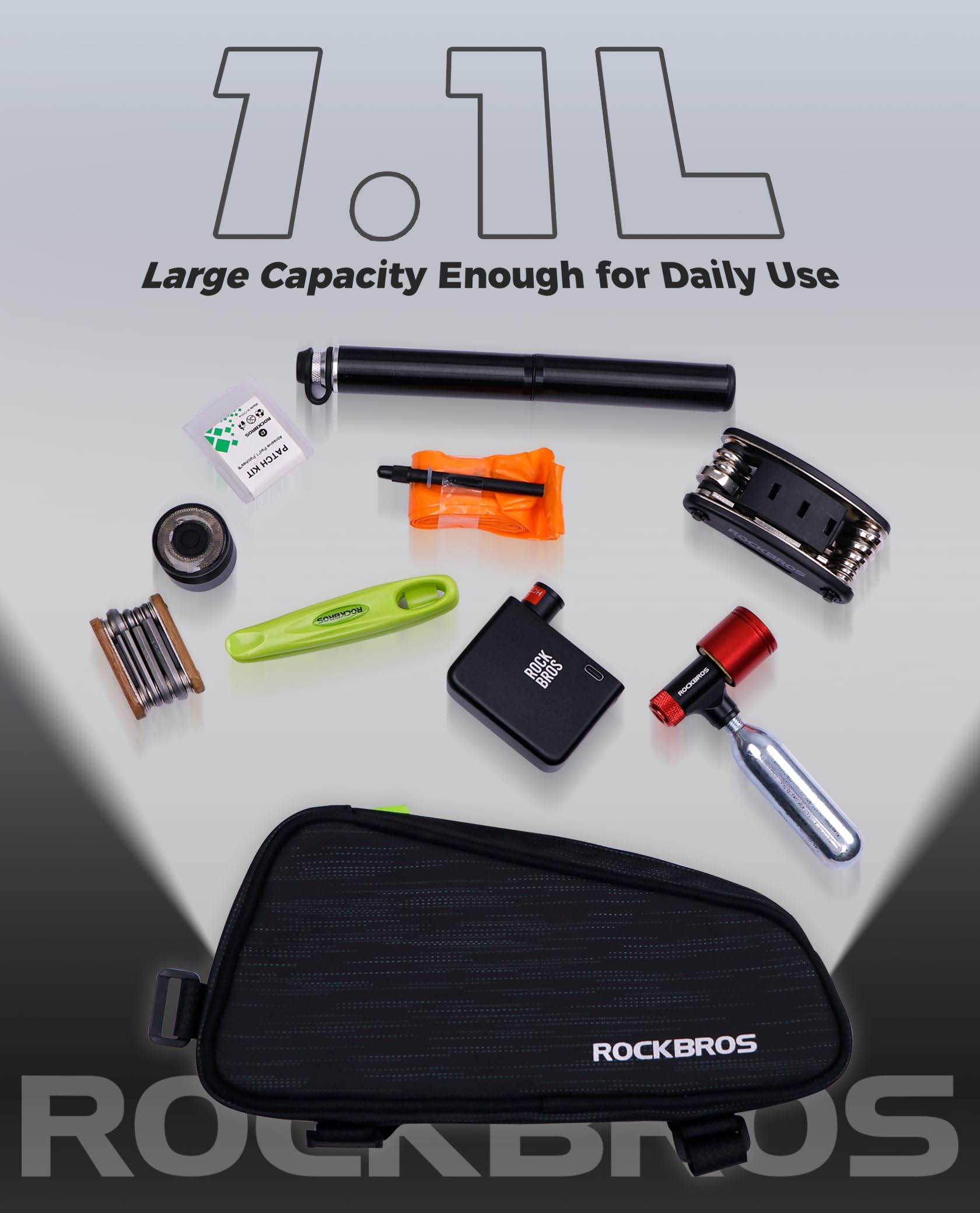 ROCKBROS Borsa per Telaio - Borsa per Tubo Orizzontale - per Bicicletta, Borsello per Bici di Forma Stretta per MTB, Bici da corsa, E-bike circa 1,1L