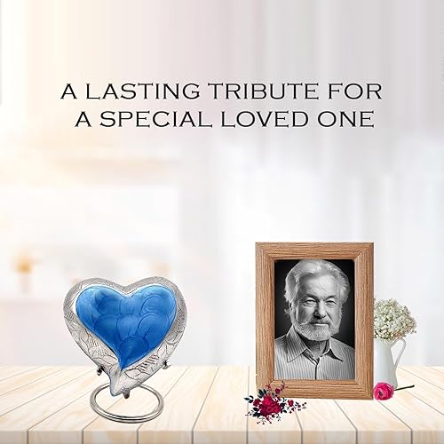 Miniatura 5 de Urna de recuerdo de corazón azul cielo, mini urna de ceniza, pequeña urna de cremación hecha a mano para cenizas, homenaje a tu ser querido,